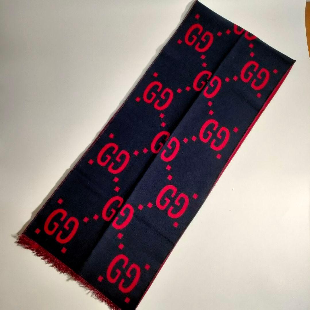 GUCCI GGロゴ リバーシブル マフラー ジャガード ウール×シルク