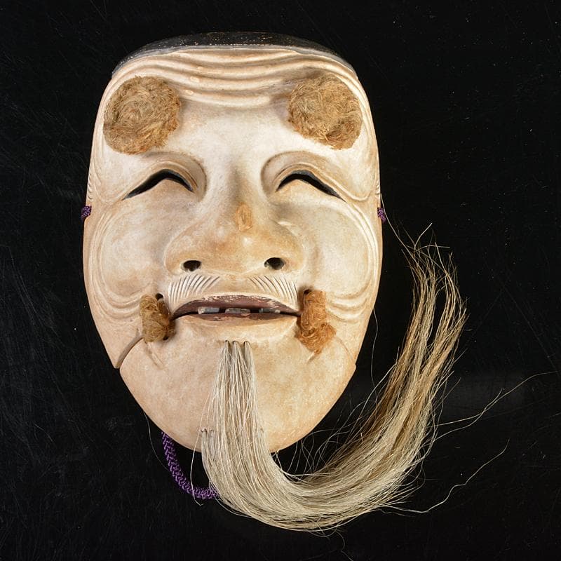 能面師　中島仙雲作　能面　木彫　翁　面袋付　共箱　M　R6724