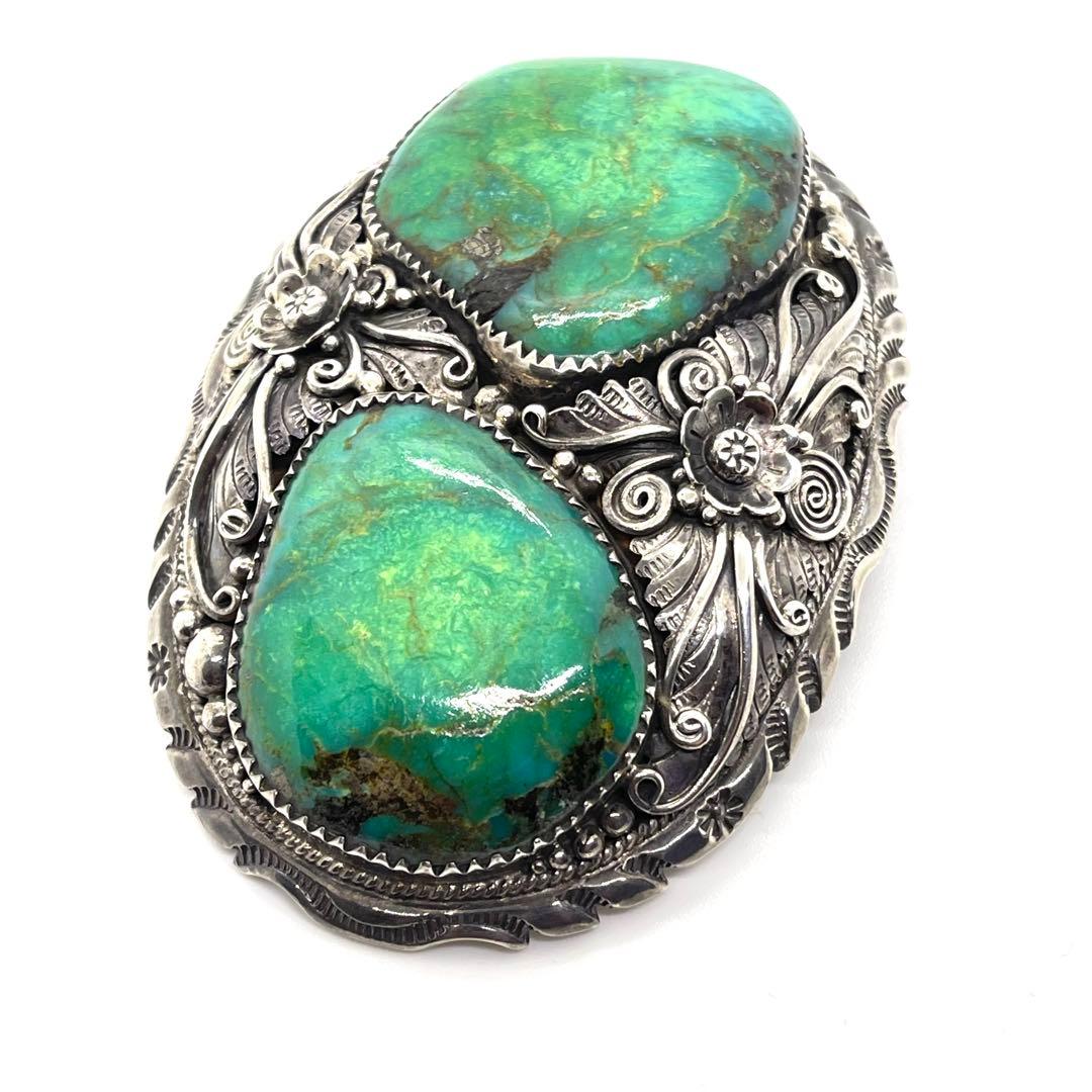 なな ●NAVAJO・ナバホ族●グリーンターコイズ2石●アンティーク●シル