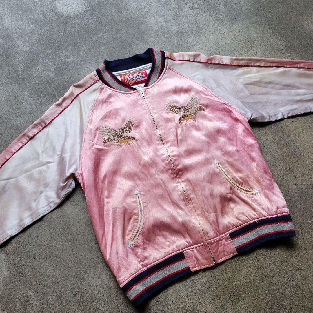 HOUSTON スカジャン サテン ピンク 和柄 鷲 桜 鷹
