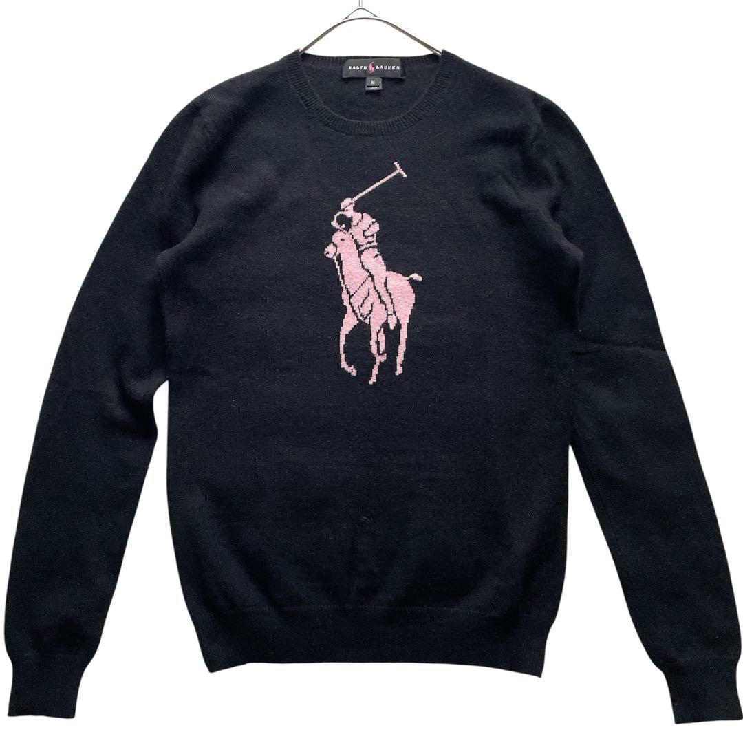 極美品✨ラルフローレン 黒タグ カシミヤ100% ビッグポニー ニット M 黒