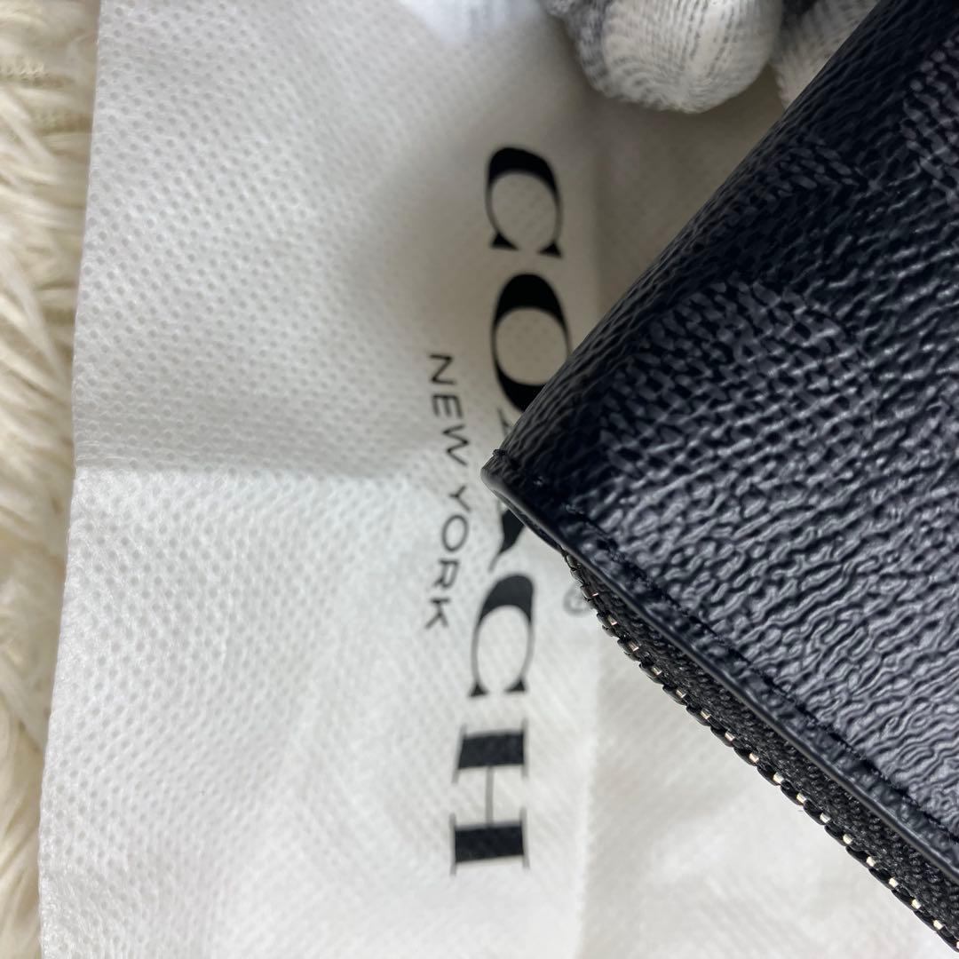 未使用品 COACH ケース シグネチャー チャコール リング付き