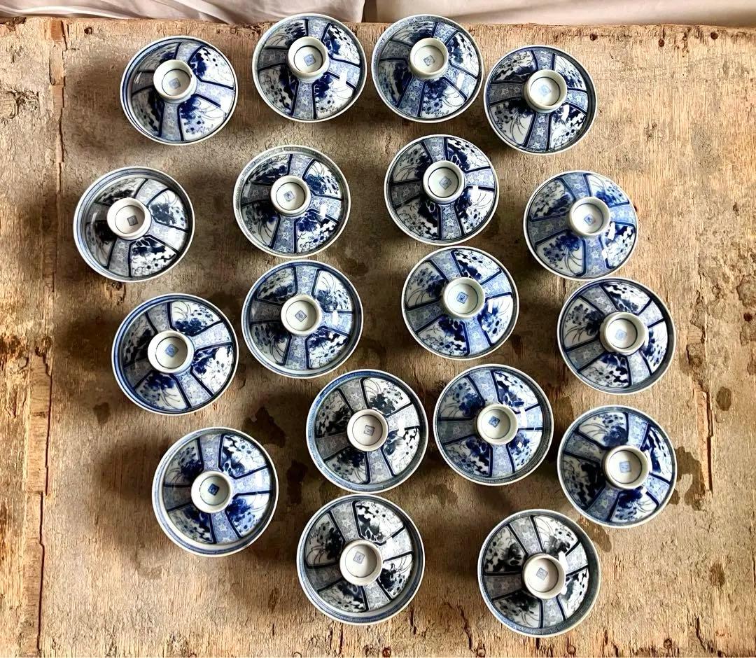 ✅古伊万里✅蓋付き椀18客/染付山水画/骨董/磁器