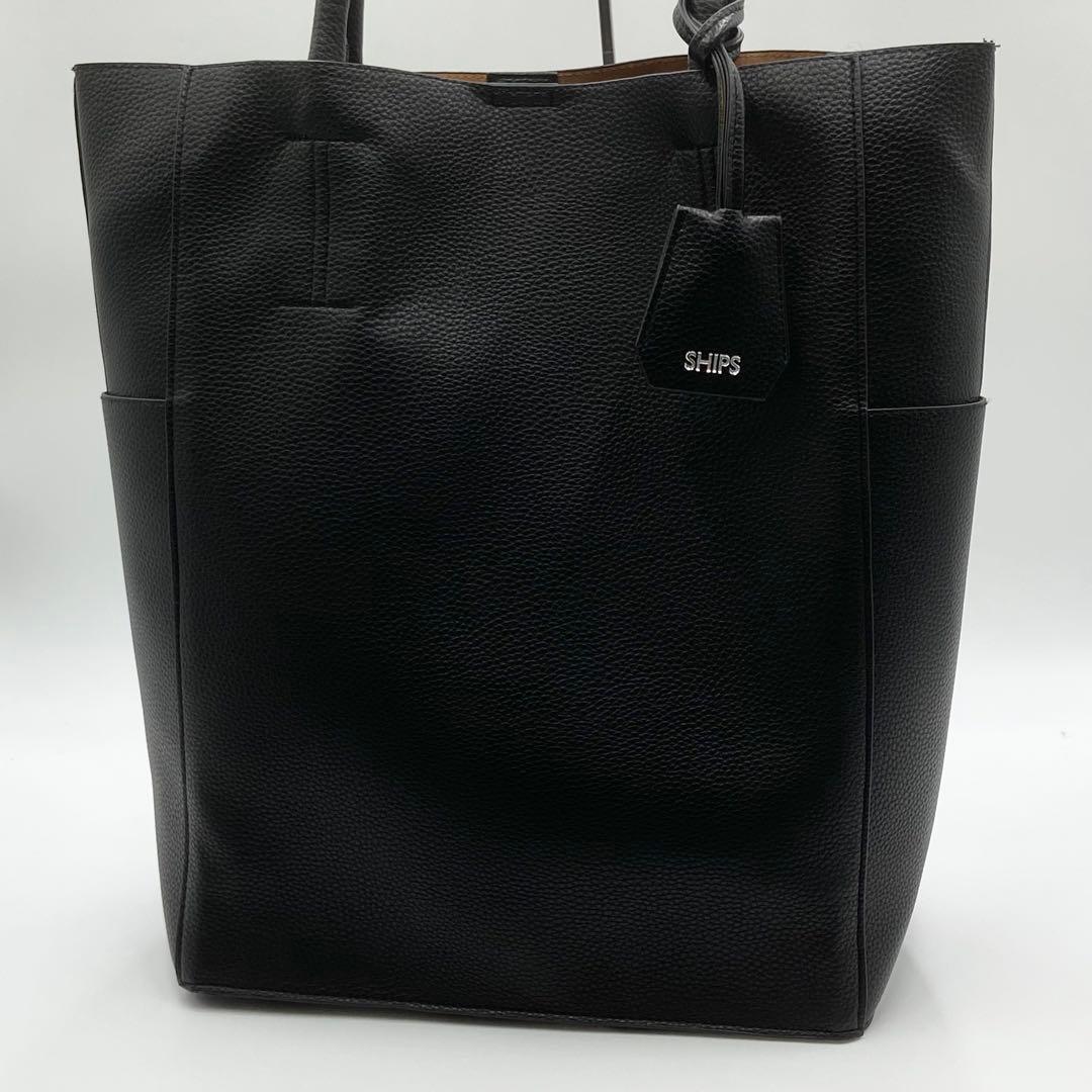 未使用級　SHIPS ヴァーティカル トートバッグ　メンズ　レザー　ブラック