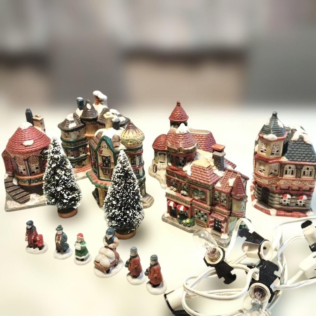 クリスマスヴィレッジ ミニチュアハウス 陶器 ランプ 15点セット