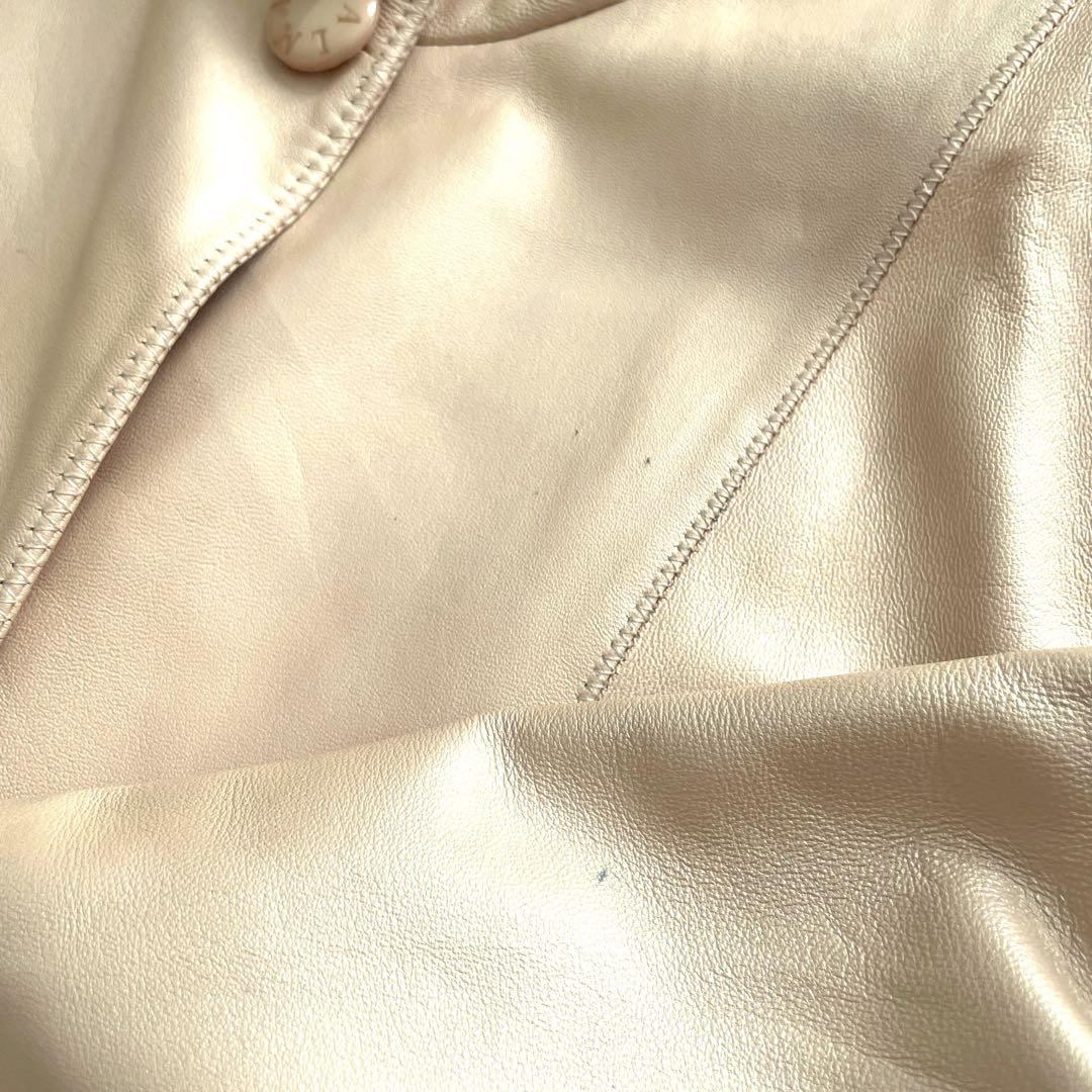 美品 \"BALMAIN\" ラムレザー ジャケット アイボリー