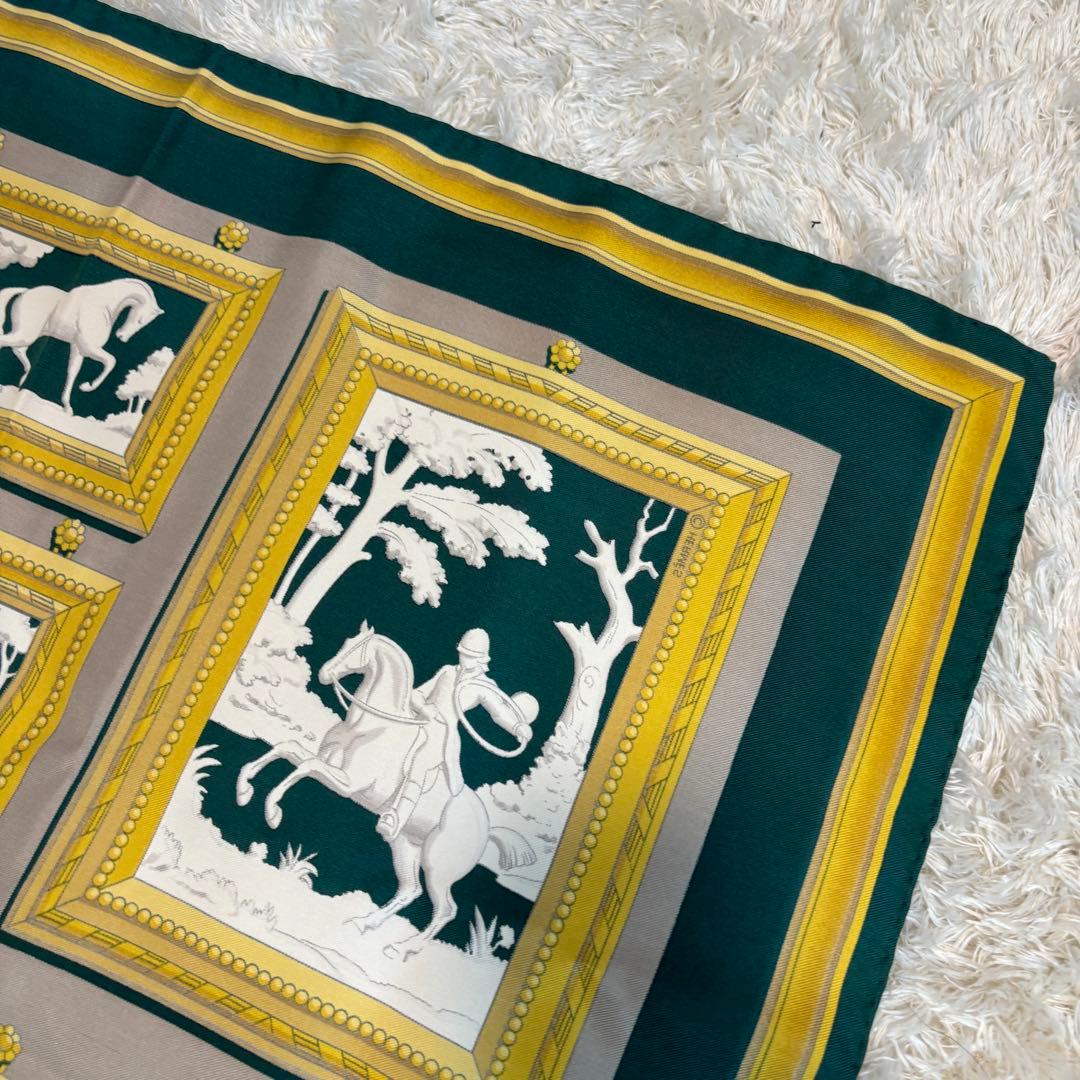 極美品✨HERMES WEDG WOOD コラボスカーフ　グリーン　カレ90
