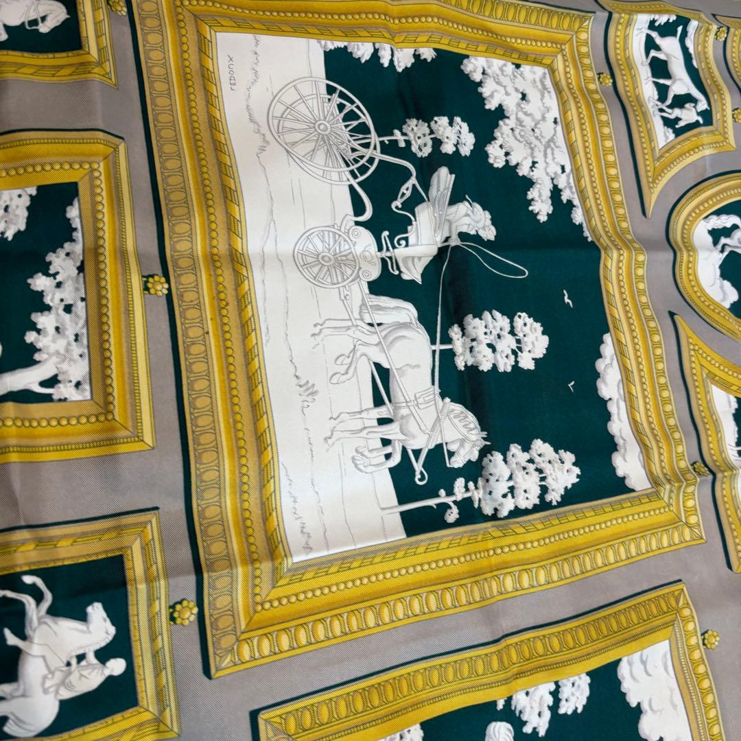 極美品✨HERMES WEDG WOOD コラボスカーフ　グリーン　カレ90