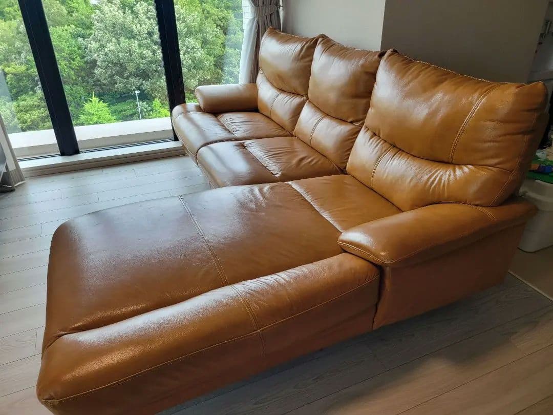 ブラウンレザー L字型ソファ