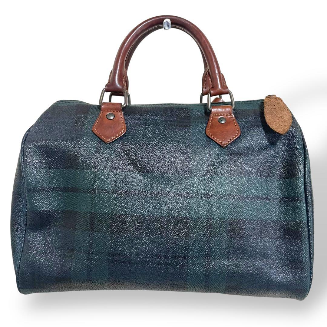 美品 ポロラルフローレン ハンドバッグ ミニボストン グリーン チェック