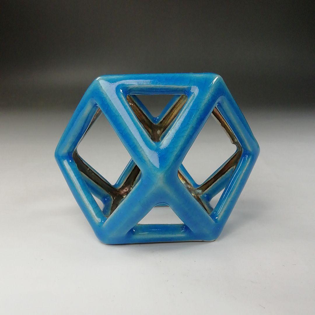 Ｔ７５２　蓋置　『浅黄交趾　銀彩切子』『平安　手塚桐鳳』　共箱　茶道具