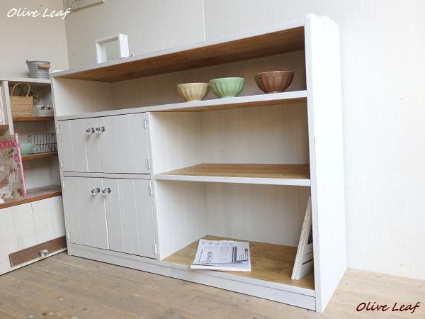 サイズ、デザインオーダー可●超ワイドキャビネット●シャビーホワイト無垢●受注製作