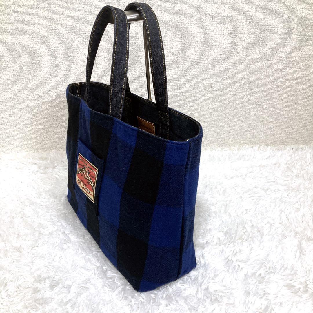 【極美品】クッシュマン リバーシブル デニム チェック トートバッグ ラージ