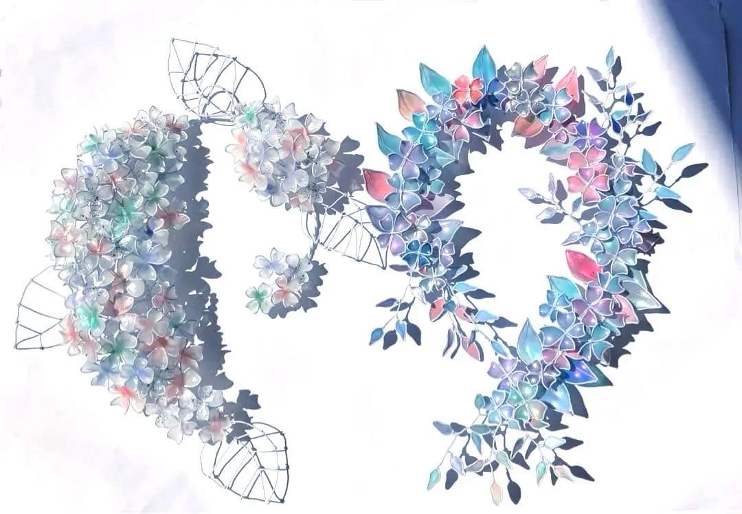 特注　大きなオーロラフラワーボタニカルリース　ワイヤークラフト　ディップアート