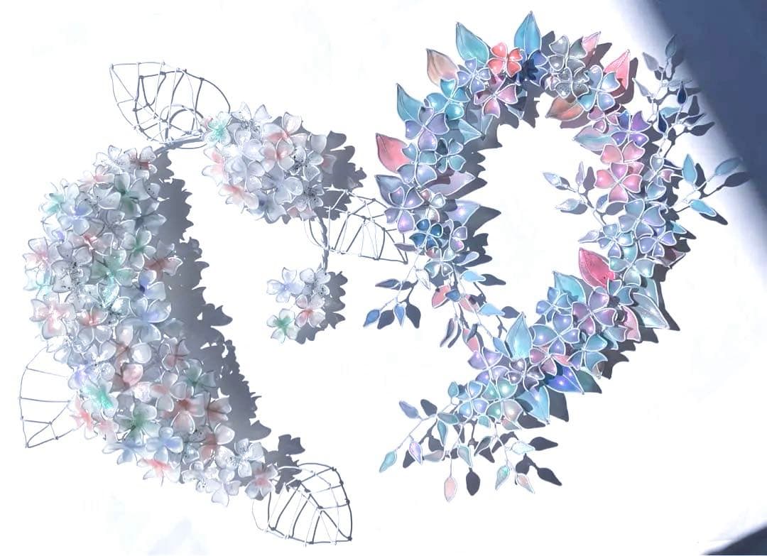 特注　大きなオーロラフラワーボタニカルリース　ワイヤークラフト　ディップアート