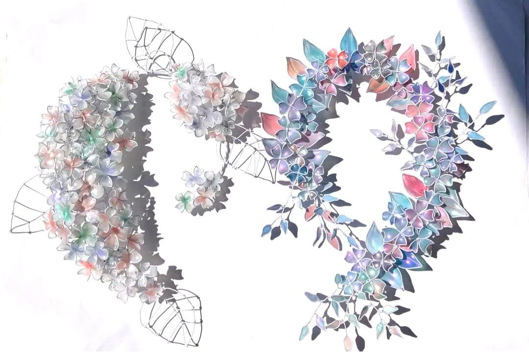 特注　大きなオーロラフラワーボタニカルリース　ワイヤークラフト　ディップアート