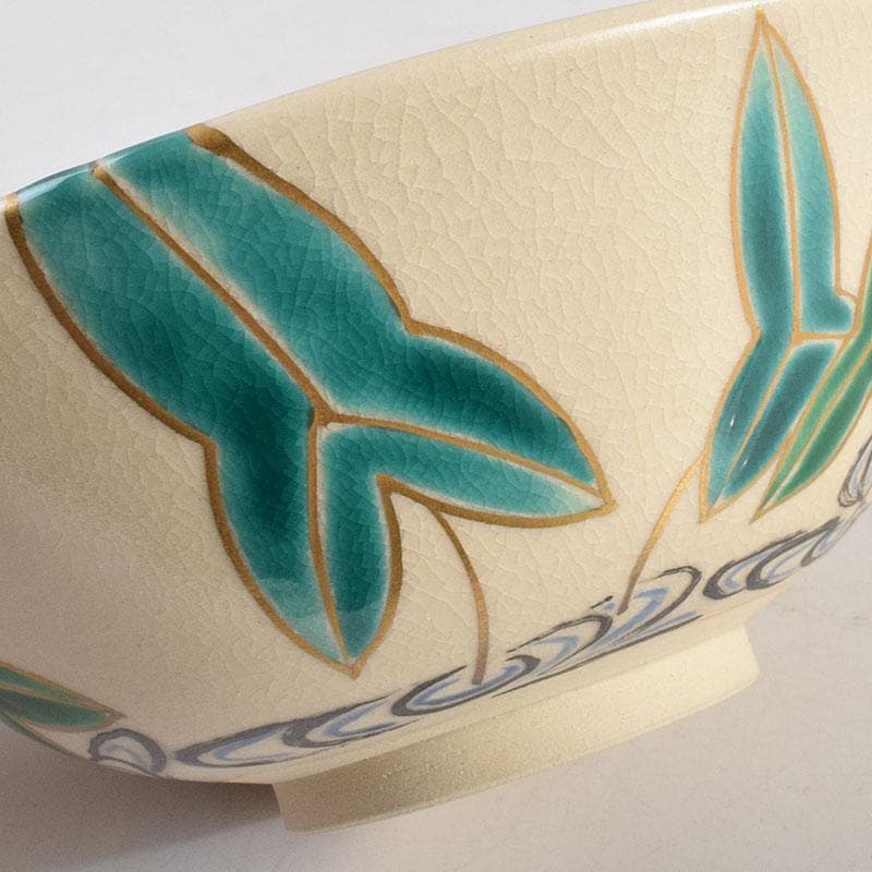 茶道具　京焼　宮川一三造　色絵　おもだか（沢瀉）茶碗　共箱　C　9269