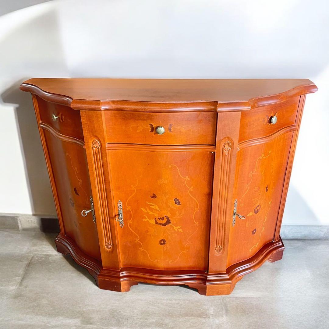 HR563 イタリア 象嵌細工 コンソールキャビネット 鍵3本付 サイドボード