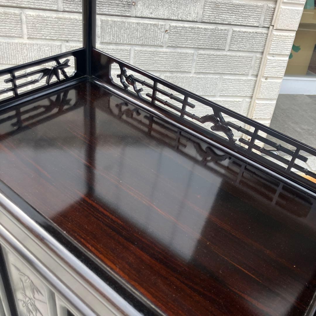 唐木家具 紫檀 茶箪笥 飾り棚 中国骨董 李朝 唐草透彫り サイドボード 古家具