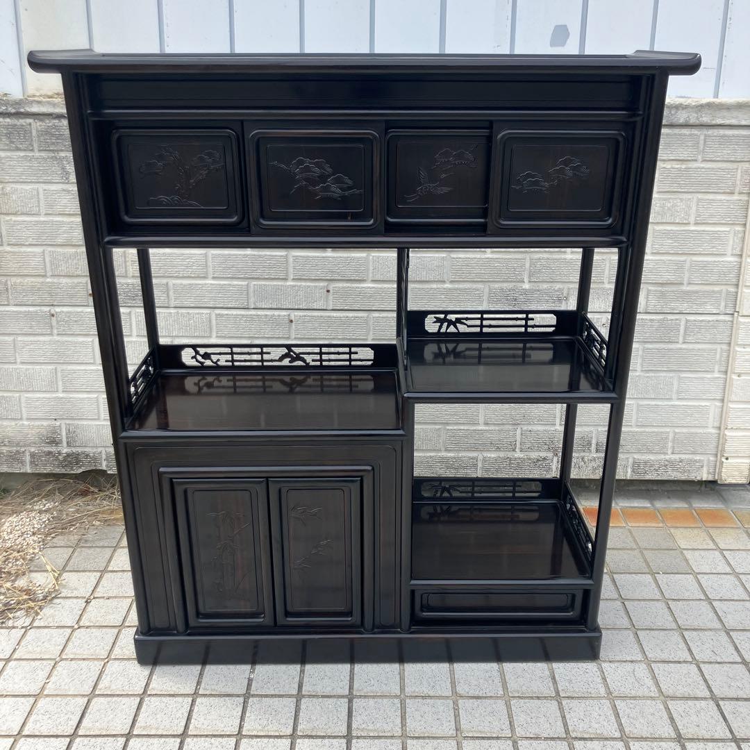 唐木家具 紫檀 茶箪笥 飾り棚 中国骨董 李朝 唐草透彫り サイドボード 古家具