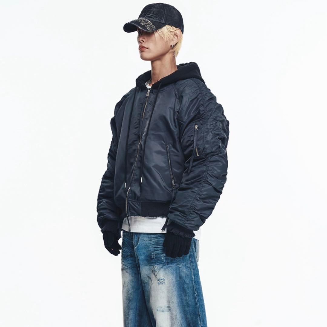 ジャケット・アウター EASY NO EASY Destroyed Shirring Hood MA1
