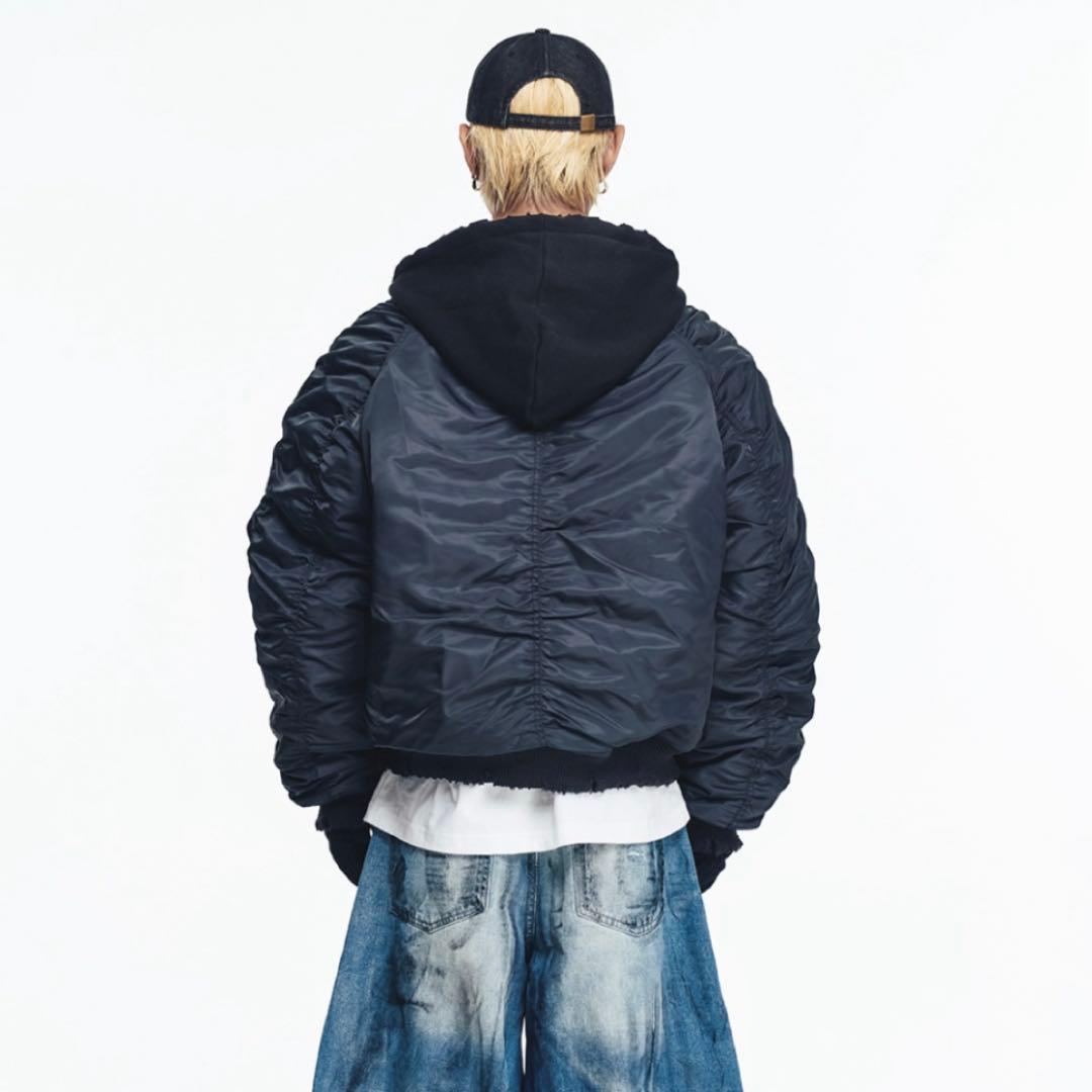 ジャケット・アウター EASY NO EASY Destroyed Shirring Hood MA1