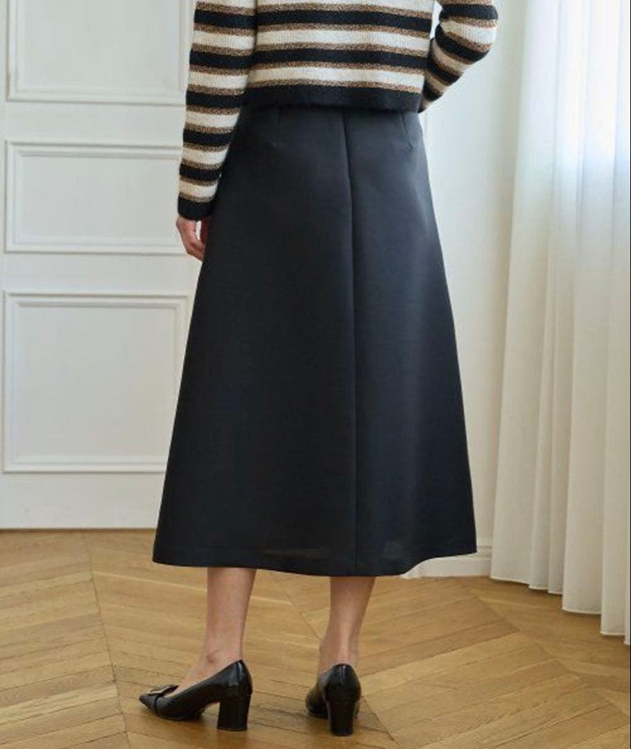 極美品 アナイ シルキーダブルクロスＡライン スカート ブラック 36 S