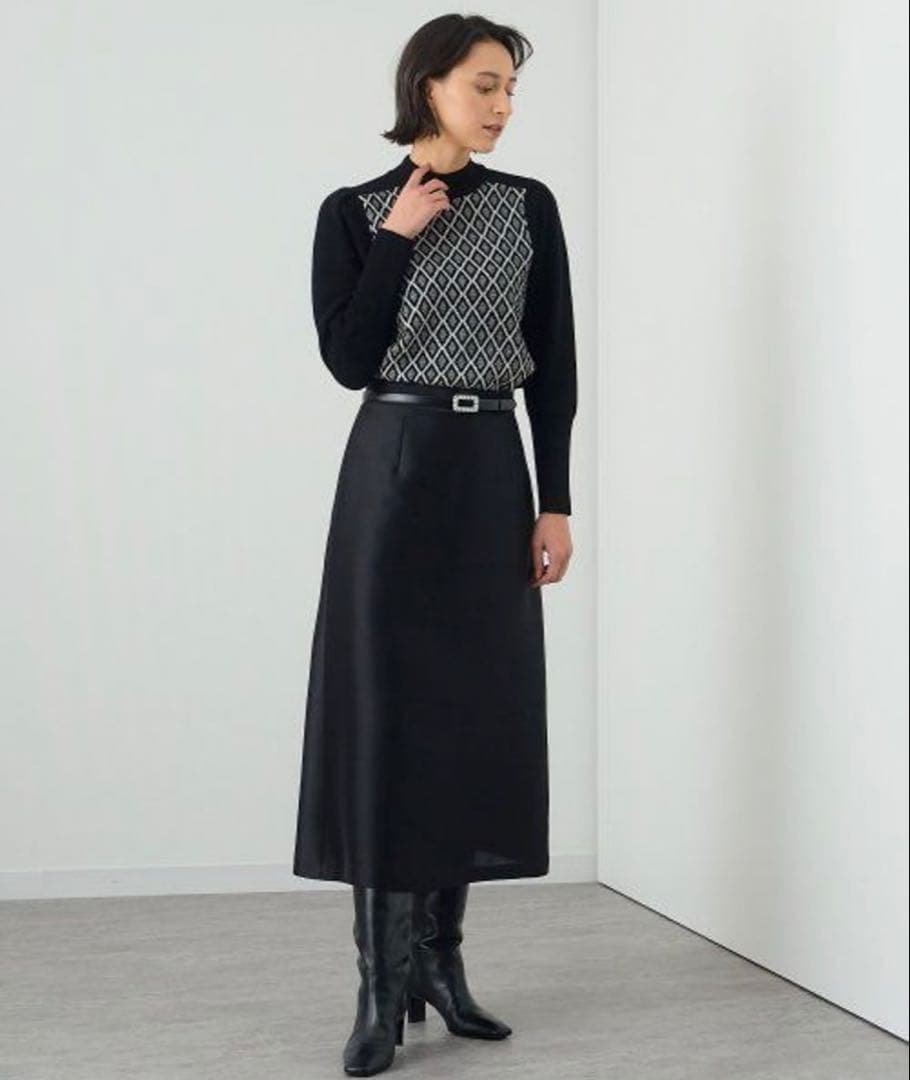 極美品 アナイ シルキーダブルクロスＡライン スカート ブラック 36 S