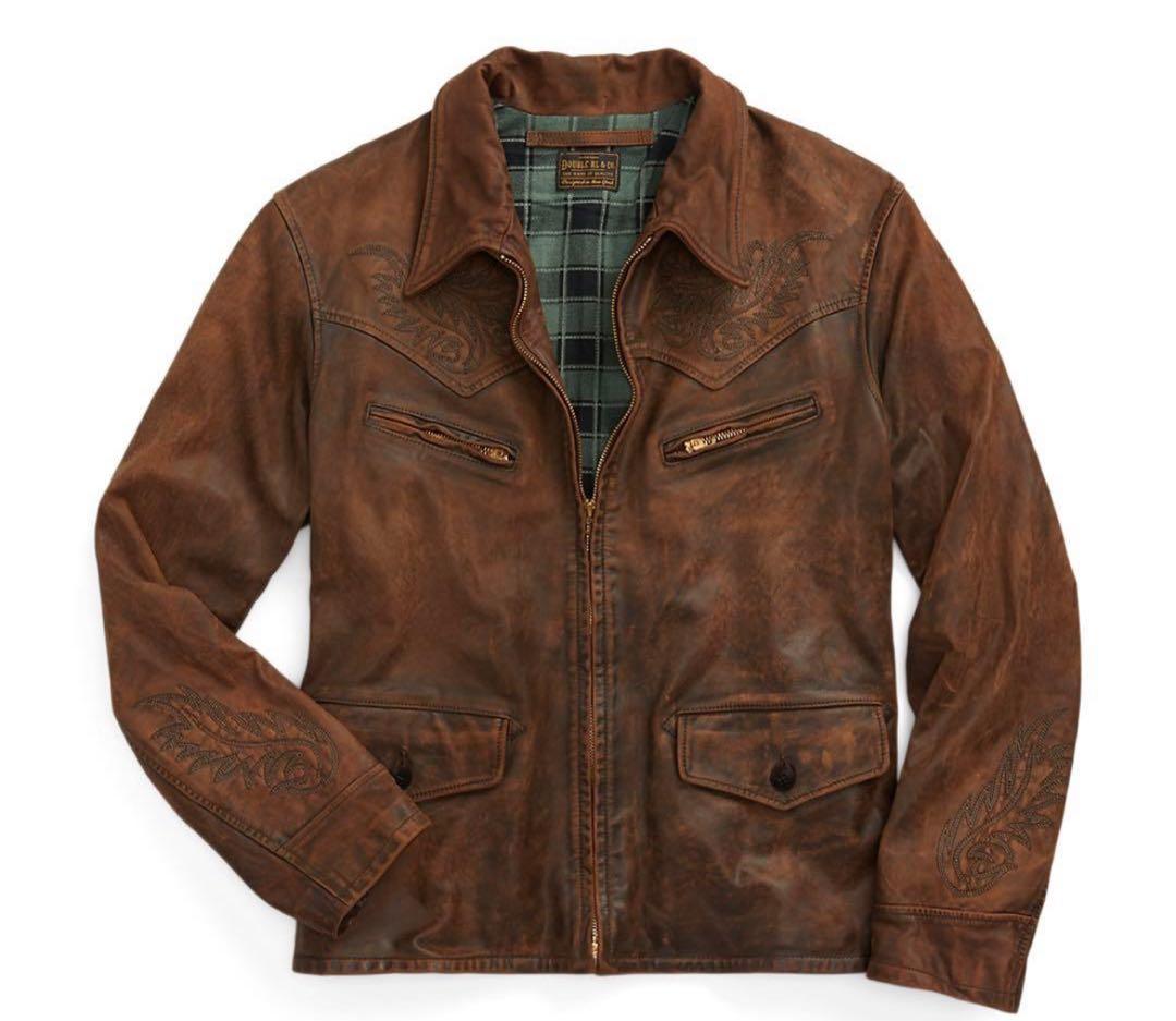RRL 限定コレクション　エンブロイダリー　レザージャケット　牛革　茶