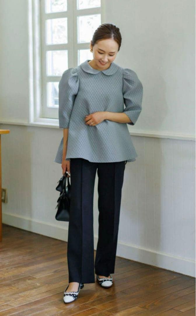 BLUELEA バックフレアジャガードブラウス グレー 新品