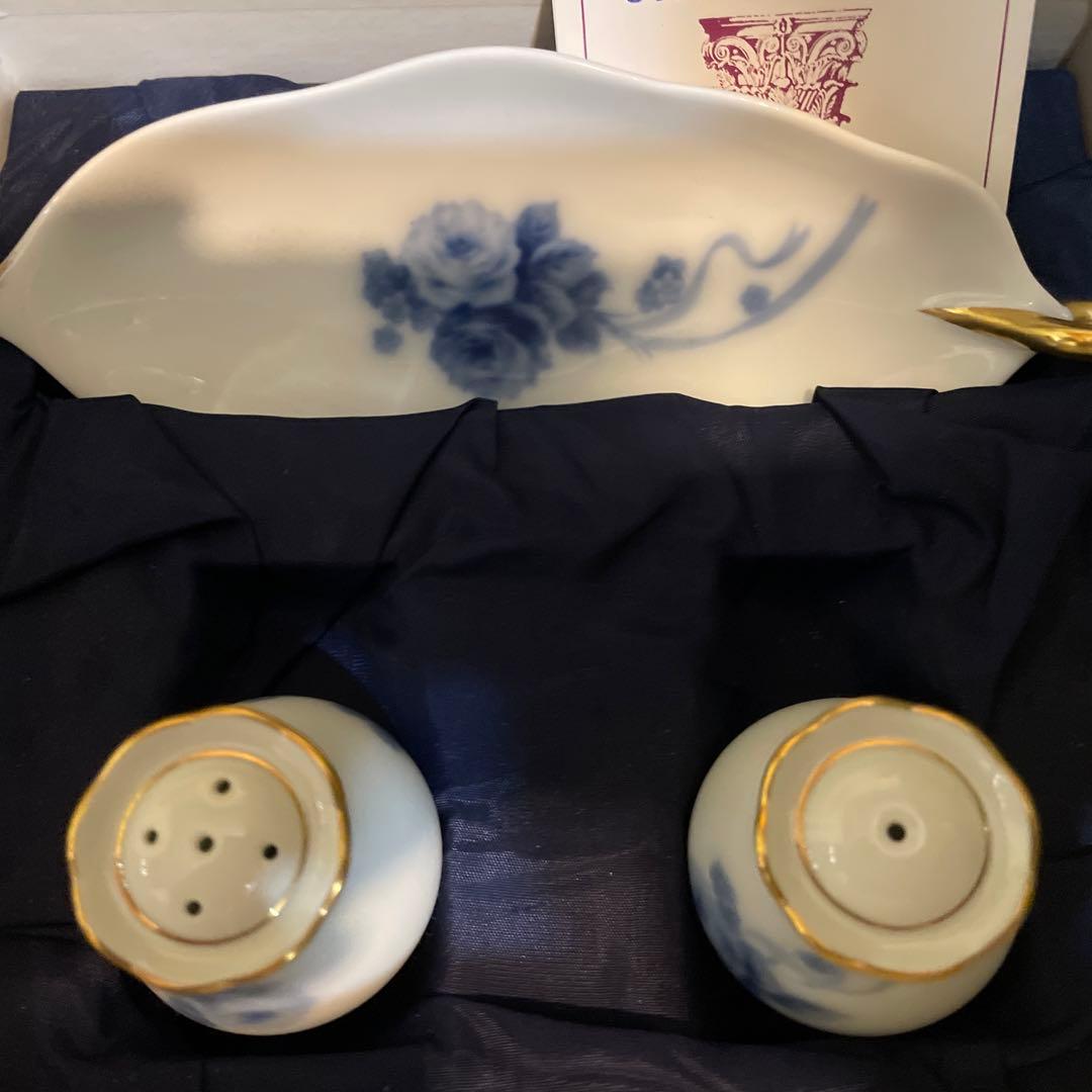 新品 未使用 大倉陶園 ブルーローズ レモントレイ 爪楊 調味料 入れ物