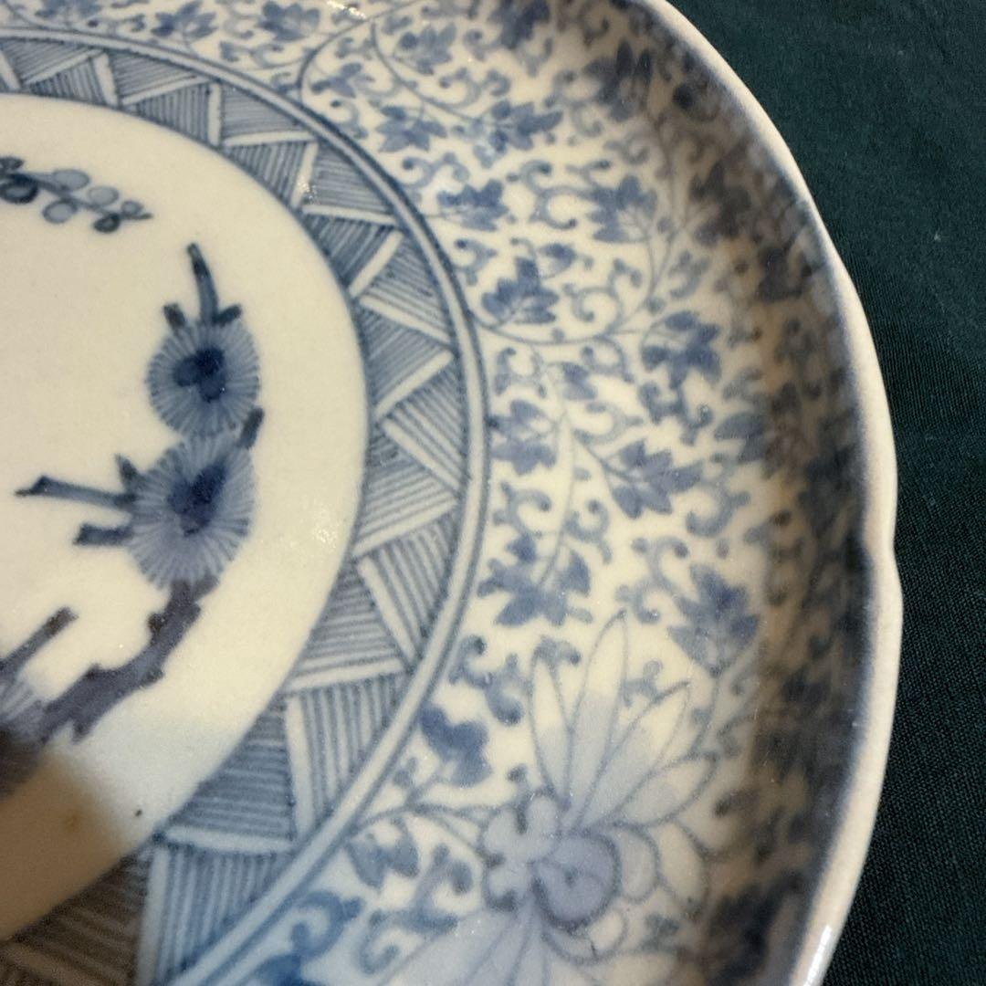 古伊万里　染付　花唐草　中皿　無傷完品　元禄期