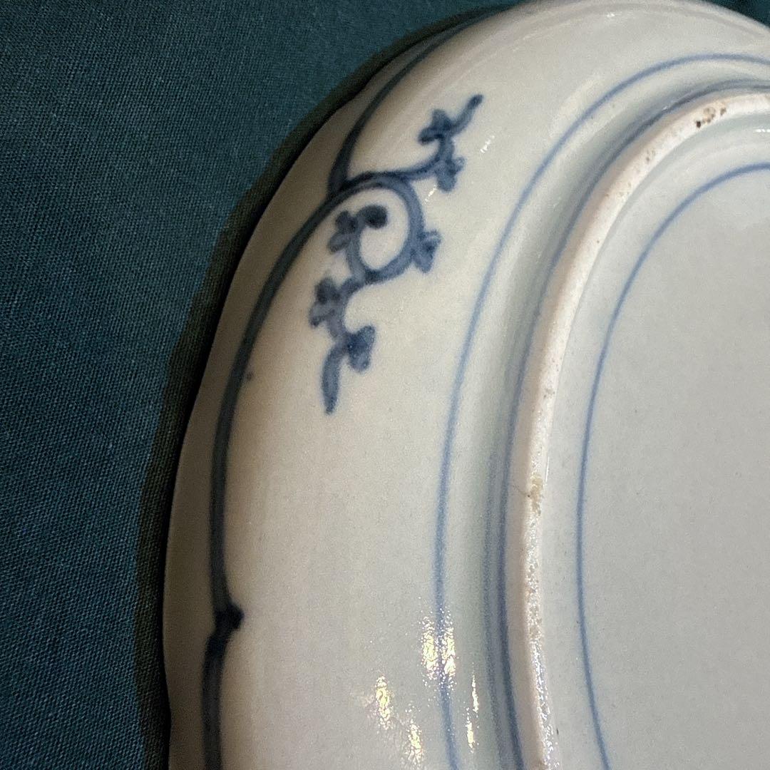 古伊万里　染付　花唐草　中皿　無傷完品　元禄期