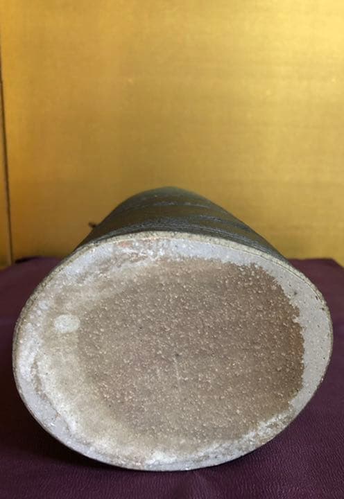 緑彩くし文つる付花生　花器　花入