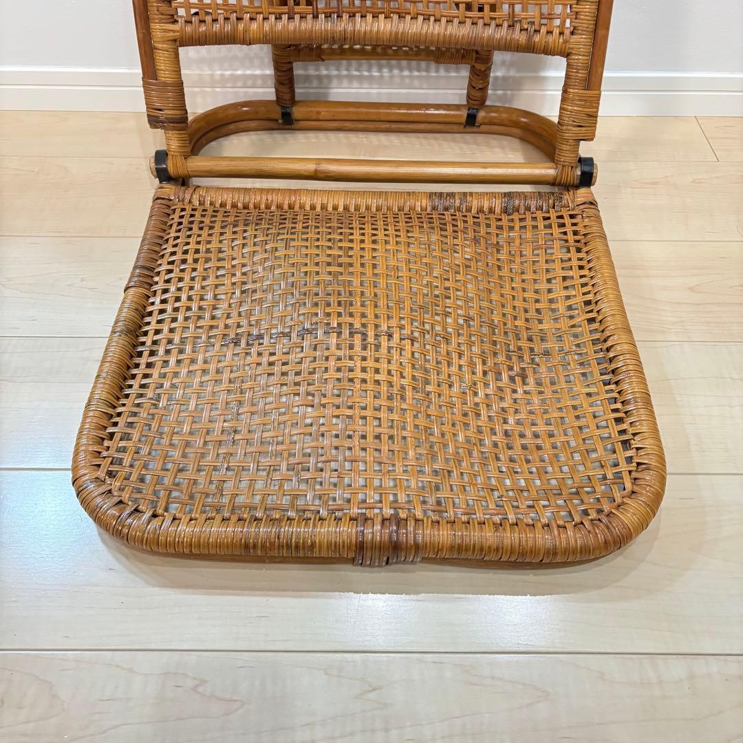 レトロ　ラタン 籐 座椅子 3脚セット 折りたたみ 2段階リクライニング