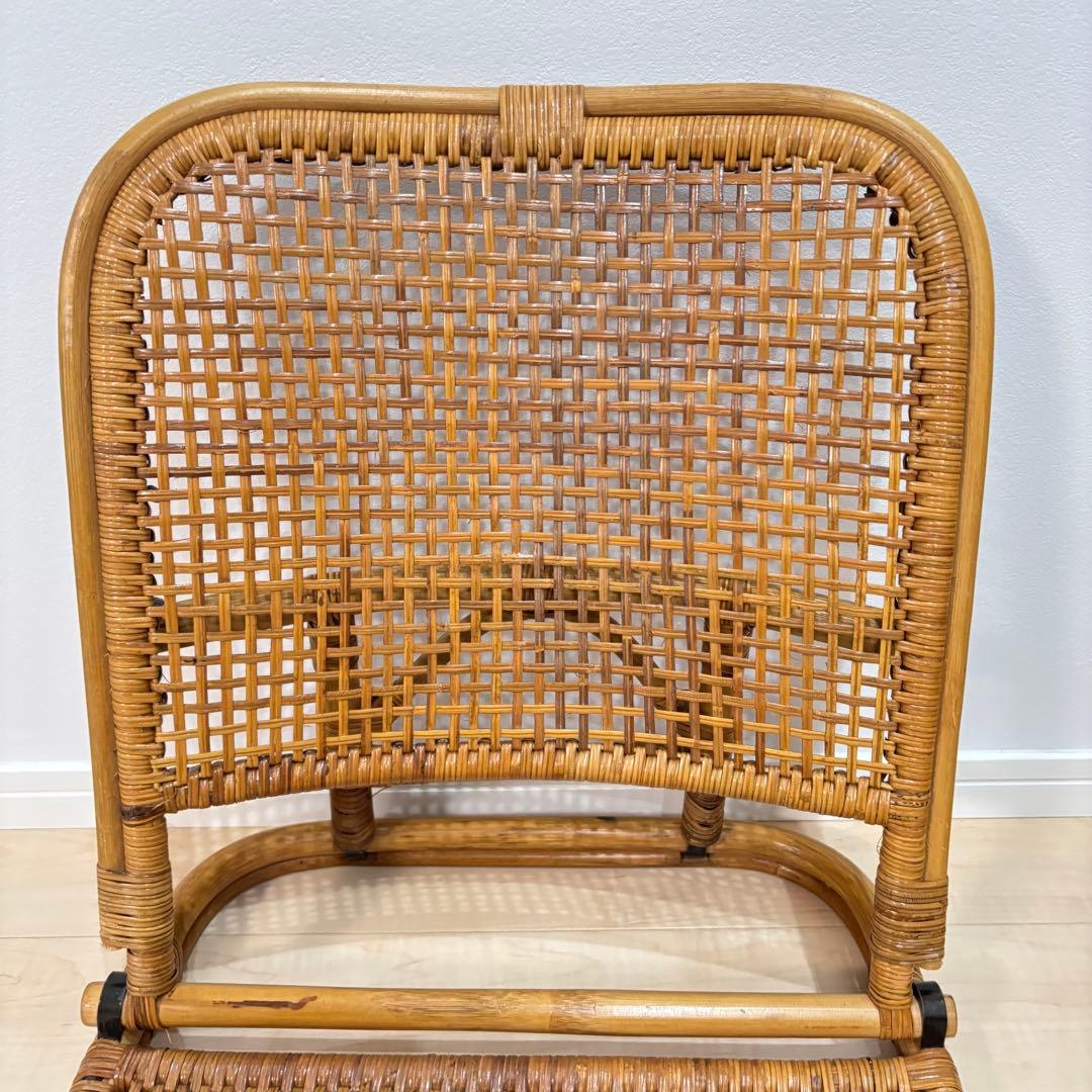 レトロ　ラタン 籐 座椅子 3脚セット 折りたたみ 2段階リクライニング
