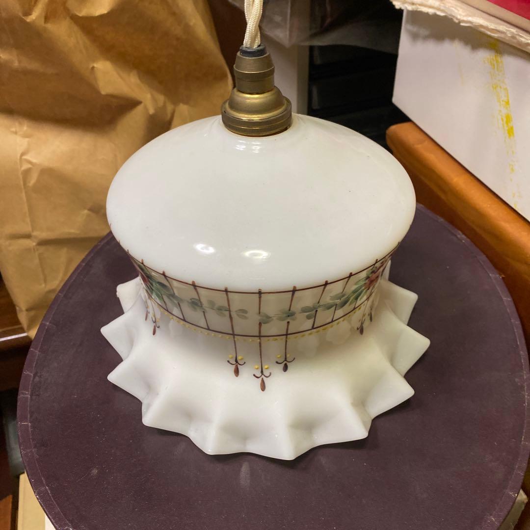 アンティーク ランプシェード　乳白色 電傘　点灯確認済
