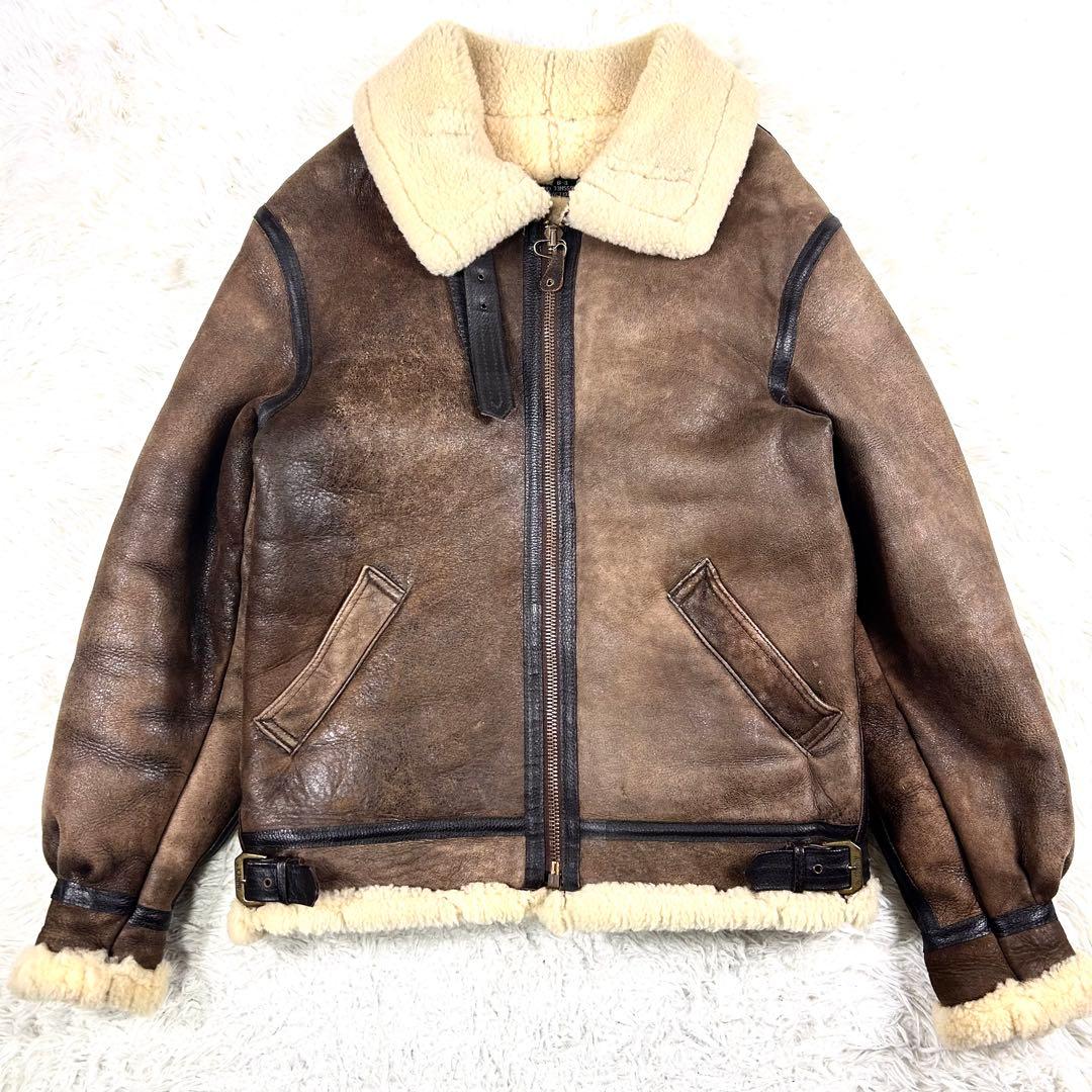 希少 AVIREX B-3 ムートンフライトジャケット 羊革 ブラウン 40 L
