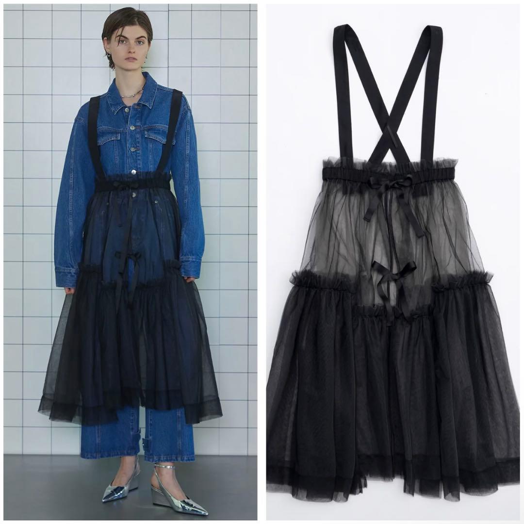 着脱&長さ調節◎ サスペンダーチュールスカート 黒色 バレエコア 人気完売品