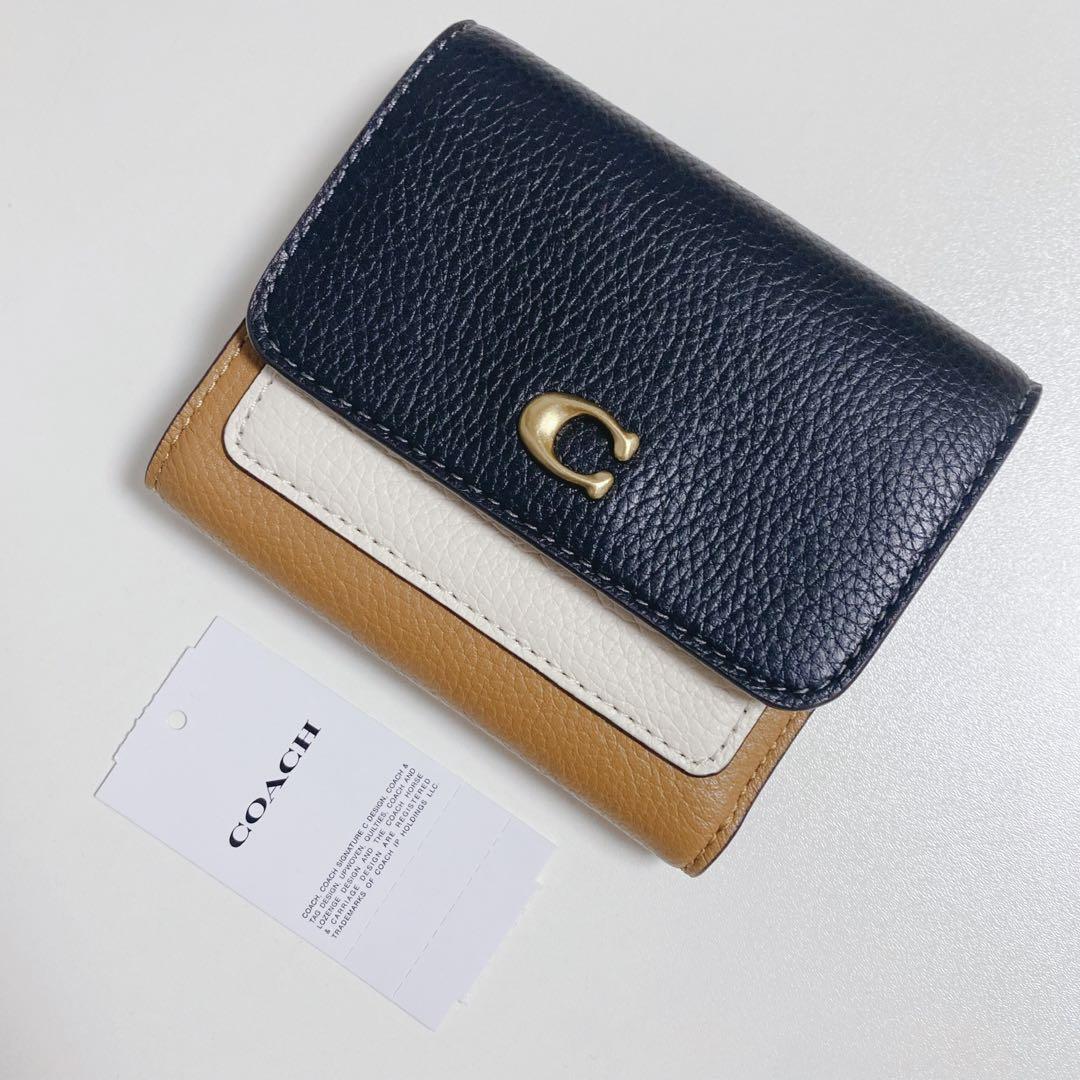 【新品未使用】コーチ★折り財布★ミラスモールフラップウォレットカラーブロック★黒