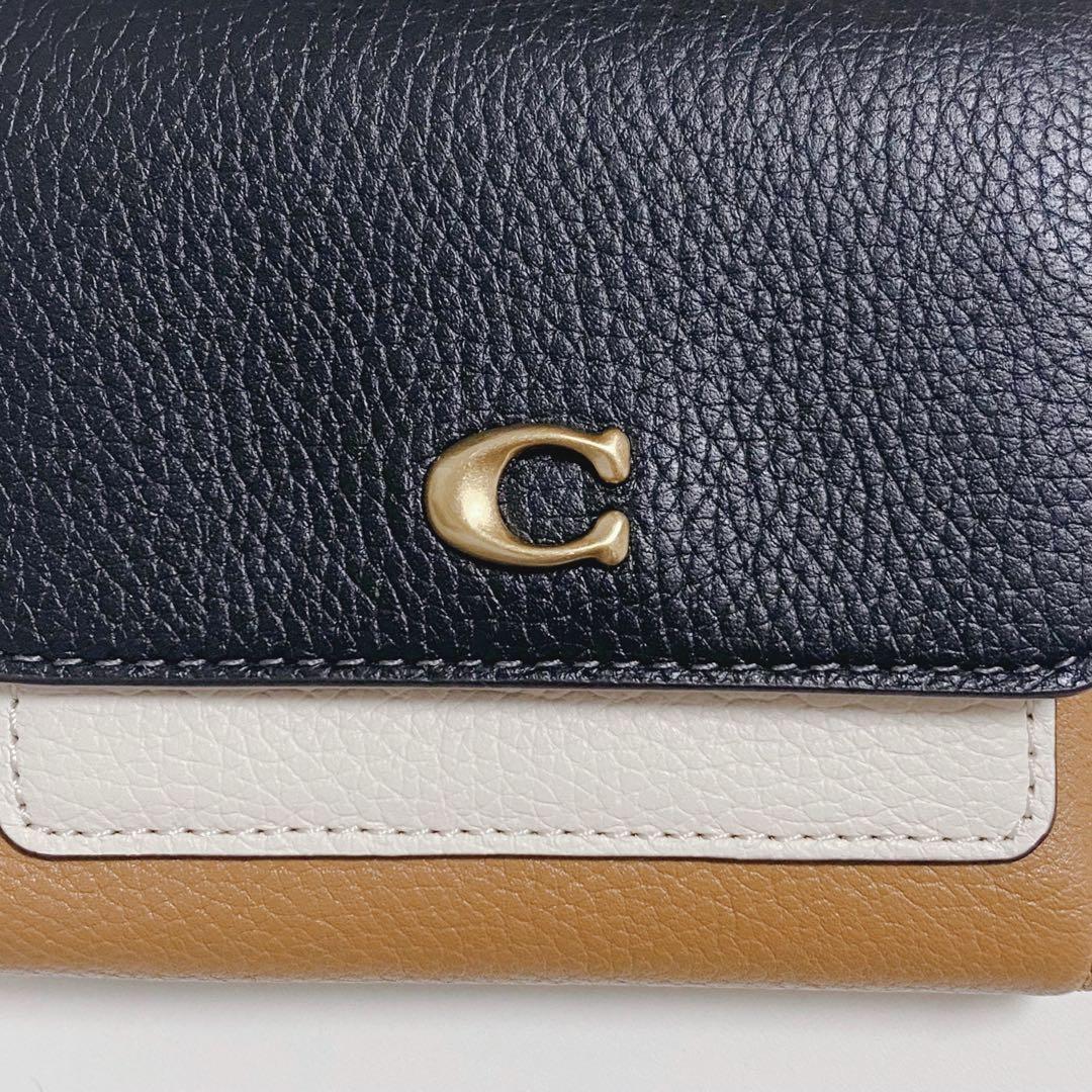 【新品未使用】コーチ★折り財布★ミラスモールフラップウォレットカラーブロック★黒