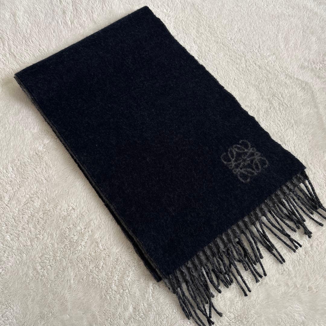 LOEWE ロエベ アナグラム マフラー ネイビー フリンジ