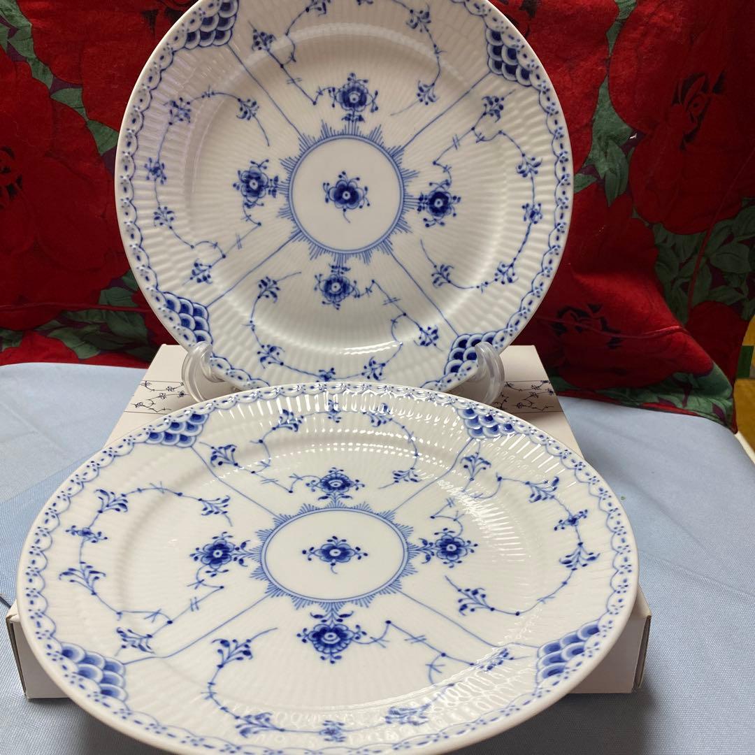 ロイヤルコペンハーゲンブルーフルーテッドハーフレース625　ディナープレート2枚