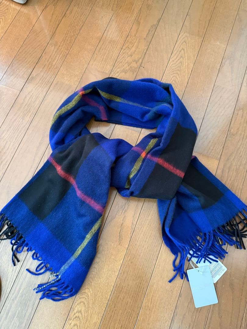 くっこ　ジョシュアエリス　カシミヤ チェック ストール　ブルー