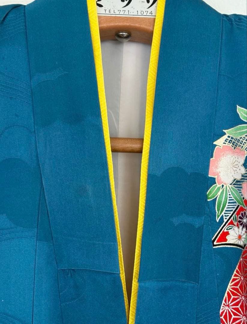 子供 七五三 着物 青 女の子 旭縫製　着物・長襦袢セット