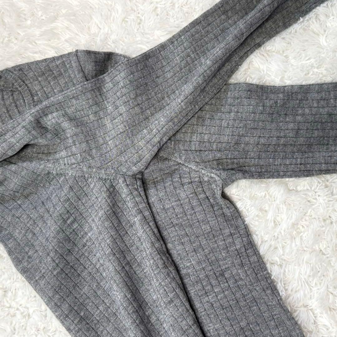 と*め様 ドゥロワー　18G カシミヤシルク リブクルーネックニット 薄手　グレ