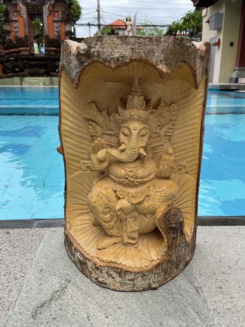 「特別価格」ガネーシャ像(夢をかなえる神様)木彫り H 25.5cm