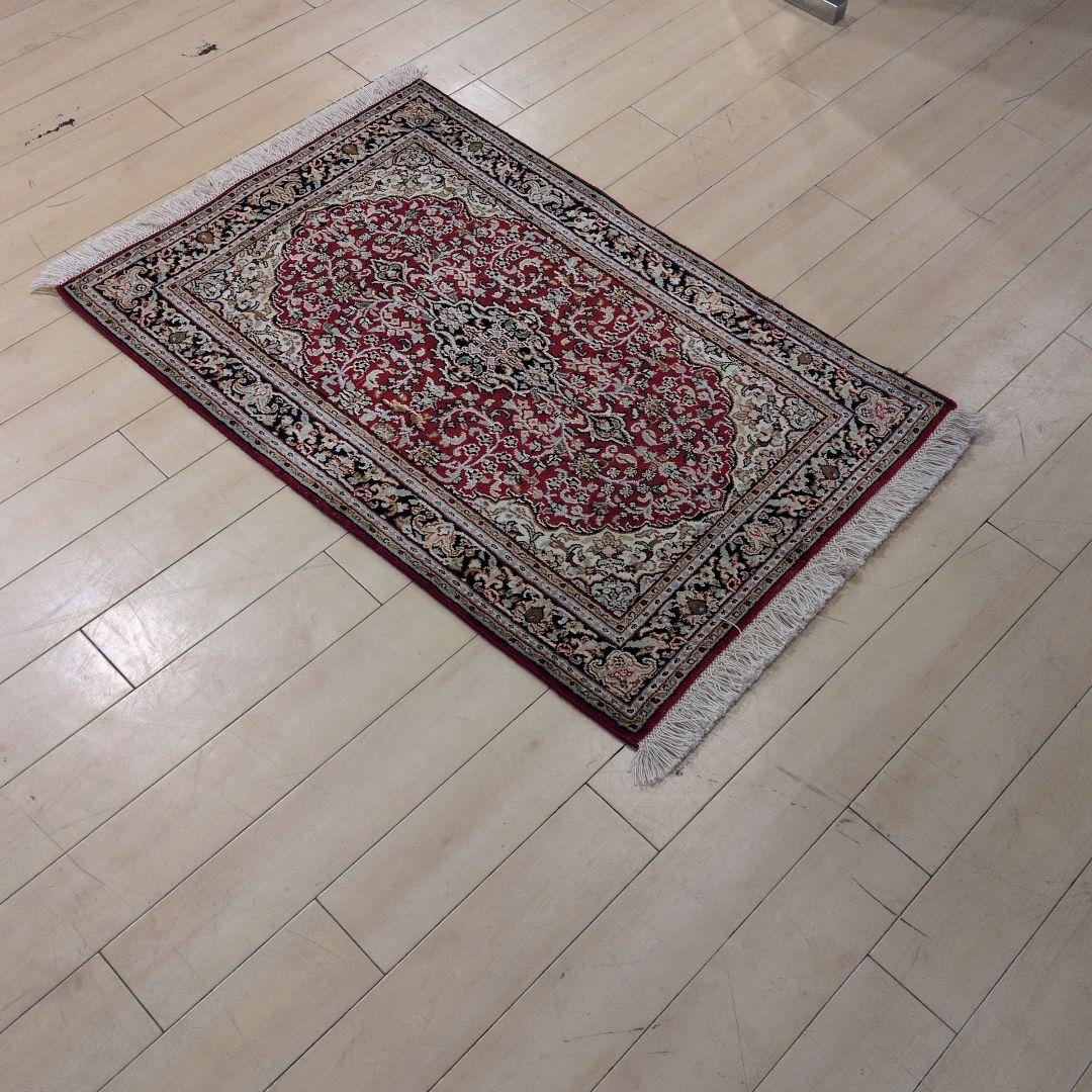 63x95cmカシミール手織りマット(048)インド・パキスタン・ペルシャ