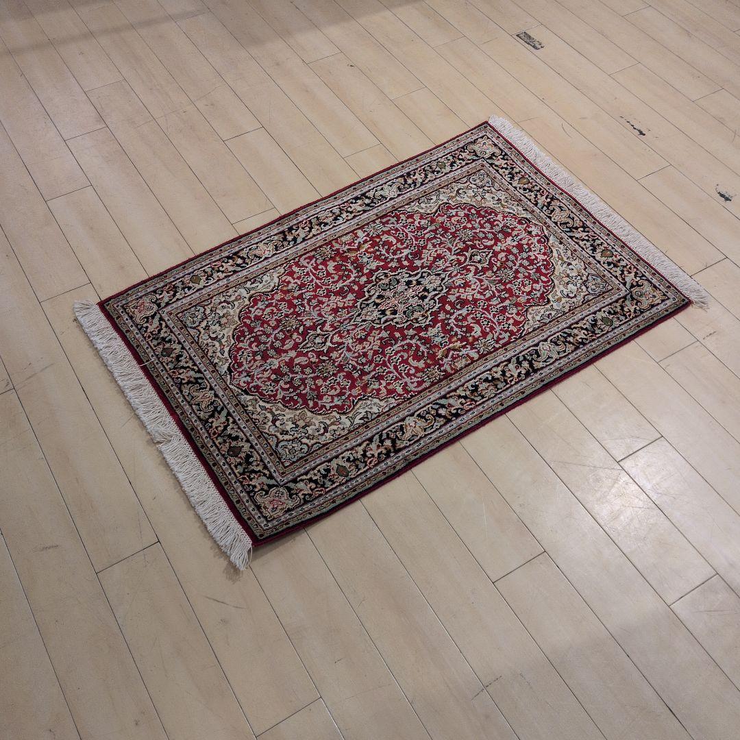 63x95cmカシミール手織りマット(048)インド・パキスタン・ペルシャ