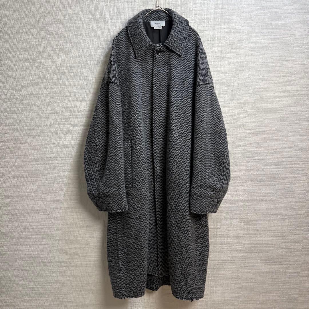 471 YOKE 19AW ダブルジャカード バルカラー ロングコート 黒系